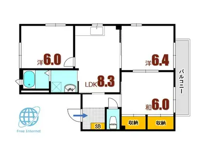 シャーメゾン矢野A棟(3LDK/2階)の間取り写真
