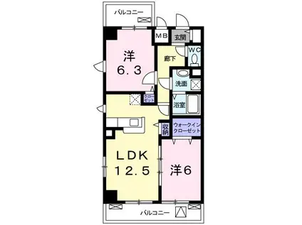 アイガー(2LDK/1階)の間取り写真