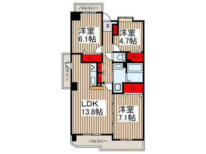 ベルドミール壱番館(3LDK/7階)の間取り写真