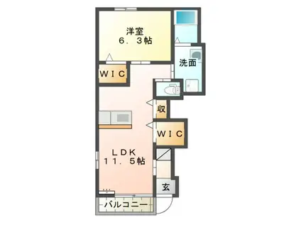 ボーフェン・ゼス(1LDK/1階)の間取り写真