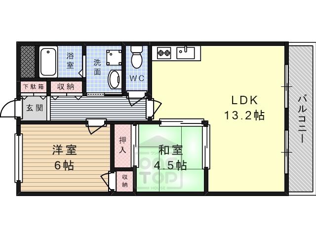 バーンフリート総持寺(2LDK/3階)の間取り写真