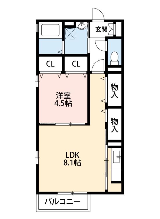 ボヌールII(1LDK/2階)の間取り写真