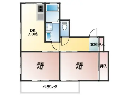 第1新和ハイツ(2DK/5階)の間取り写真