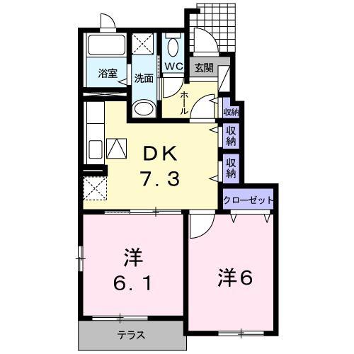 オアシス 南館(2DK/1階)の間取り写真
