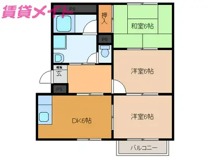 フルハーモニー(3DK/1階)の間取り写真