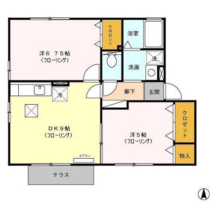 フィオーレ壱番館(2DK/1階)の間取り写真