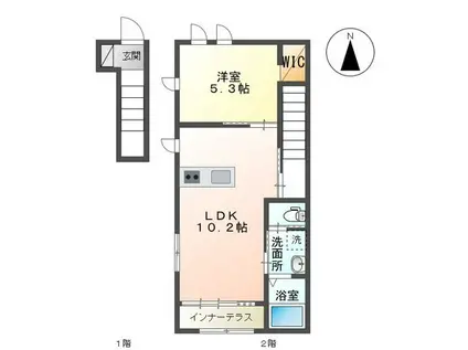 シャングリラ(1LDK/2階)の間取り写真