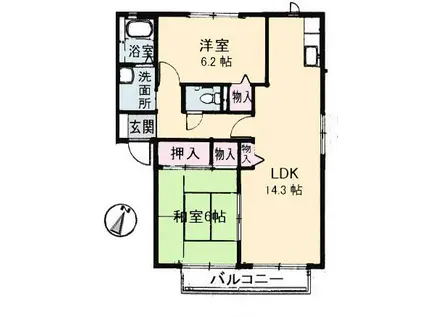 クレールA棟(2LDK/1階)の間取り写真