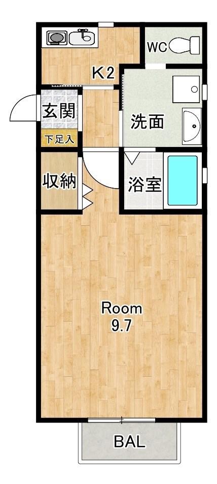 メゾンクニエダII(1K/1階)の間取り写真