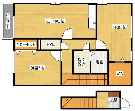 ウィルモアSHIGENOIII棟(2LDK/2階)の間取り写真