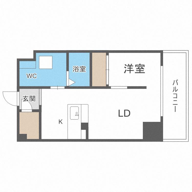 アイボリーポワント難波ウエスト(1LDK/2階)の間取り写真