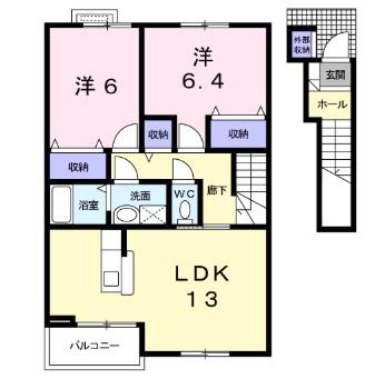 エテルネル B棟(2LDK/1階)の間取り写真