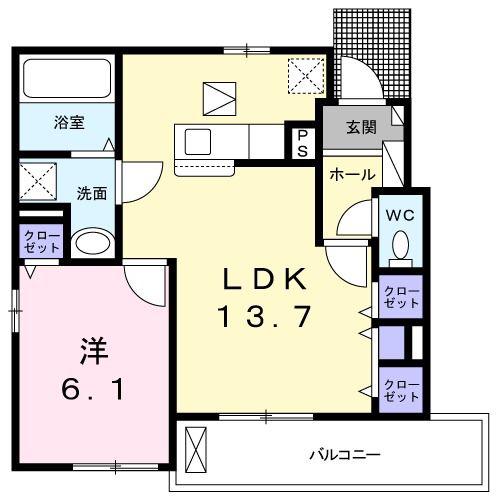 ルナ ハイツII(1LDK/1階)の間取り写真