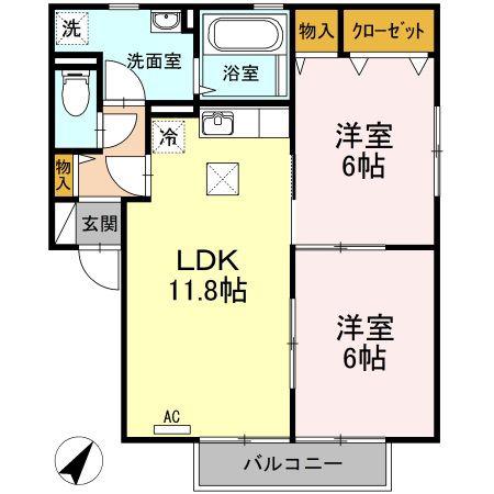 BAIENB棟(2LDK/1階)の間取り写真