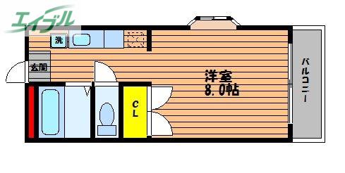 スカイアローマンション(1K/3階)の間取り写真