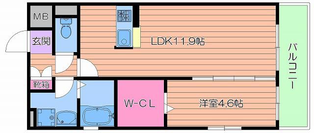 ヴァンベール森小路(1LDK/3階)の間取り写真
