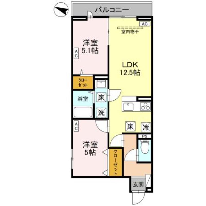 NOBLE RAFFINER上小町(2LDK/1階)の間取り写真