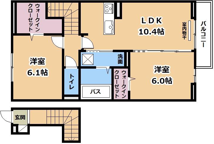 メゾンドカルム粟津(2LDK/2階)の間取り写真