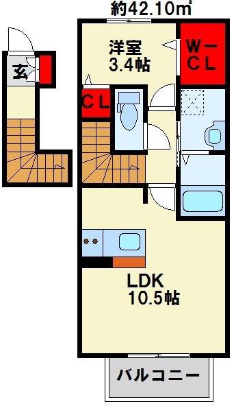 オリオン(1LDK/2階)の間取り写真