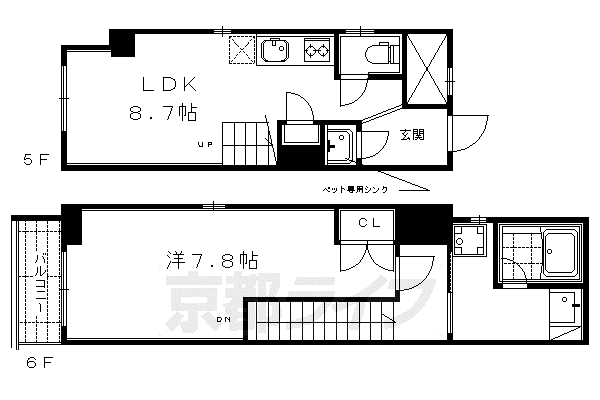 セント綾大宮II(1LDK/5階)の間取り写真