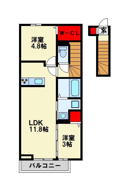 トレス古前(2LDK/2階)の間取り写真