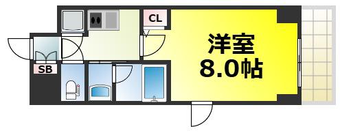 QCフラット北堀江(1K/3階)の間取り写真