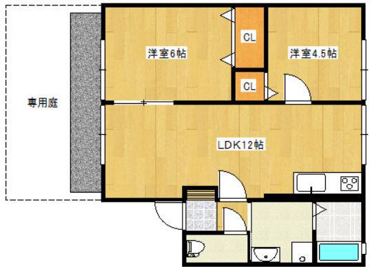 ハイム東山I(2LDK/1階)の間取り写真