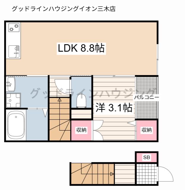 カプラン芝町(1LDK/2階)の間取り写真