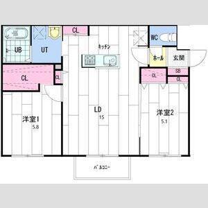 LA CLEF東札幌(2LDK/2階)の間取り写真