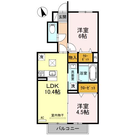 ESTASIA B棟(2LDK/1階)の間取り写真