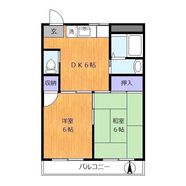 サンシティ細井(2DK/1階)の間取り写真