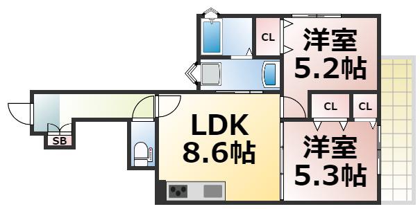 フォレストクリエオーレ玉津(2DK/1階)の間取り写真