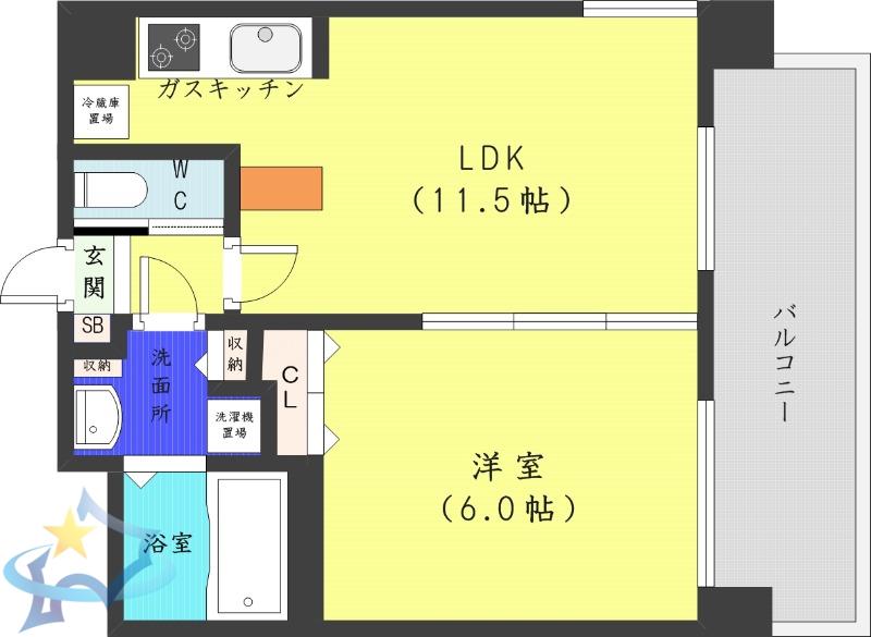 レインボータウン24(1LDK/9階)の間取り写真