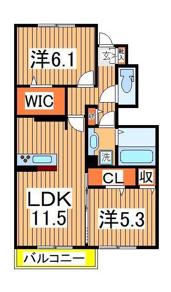 ピースウッドI(2LDK/1階)の間取り写真