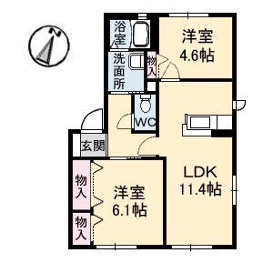 シャーメゾン中島C棟(2LDK/1階)の間取り写真