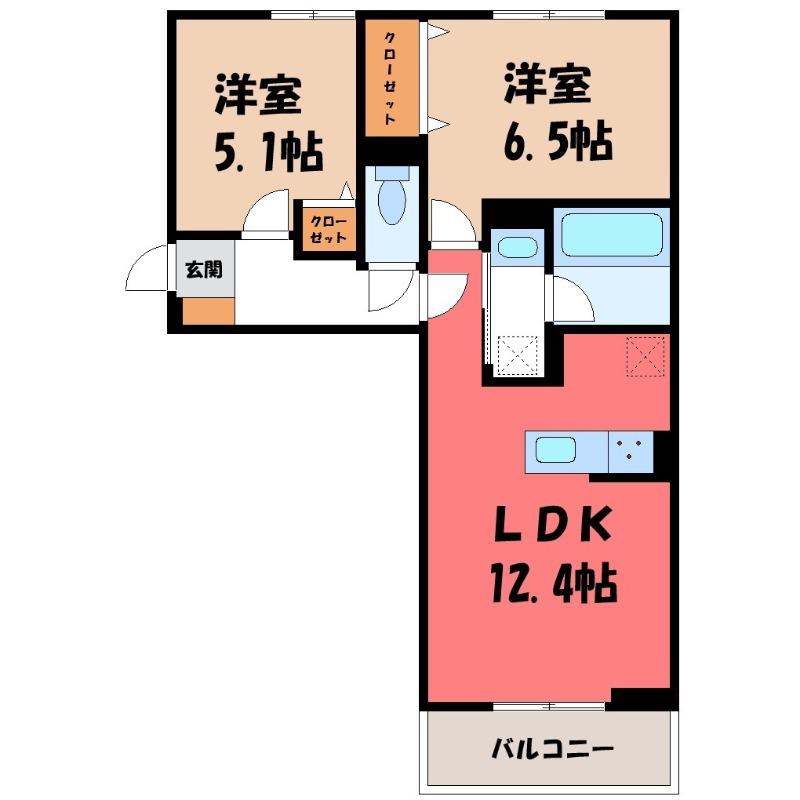 LA MAISON天川原町一丁目 B棟(2LDK/2階)の間取り写真