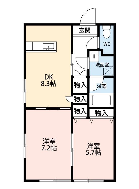 プレイン安城(2DK/2階)の間取り写真