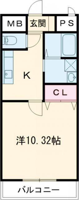 ランドマーク西町(1K/3階)の間取り写真