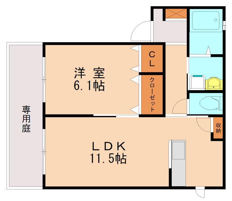 フォレストグリーン名島B(1LDK/1階)の間取り写真