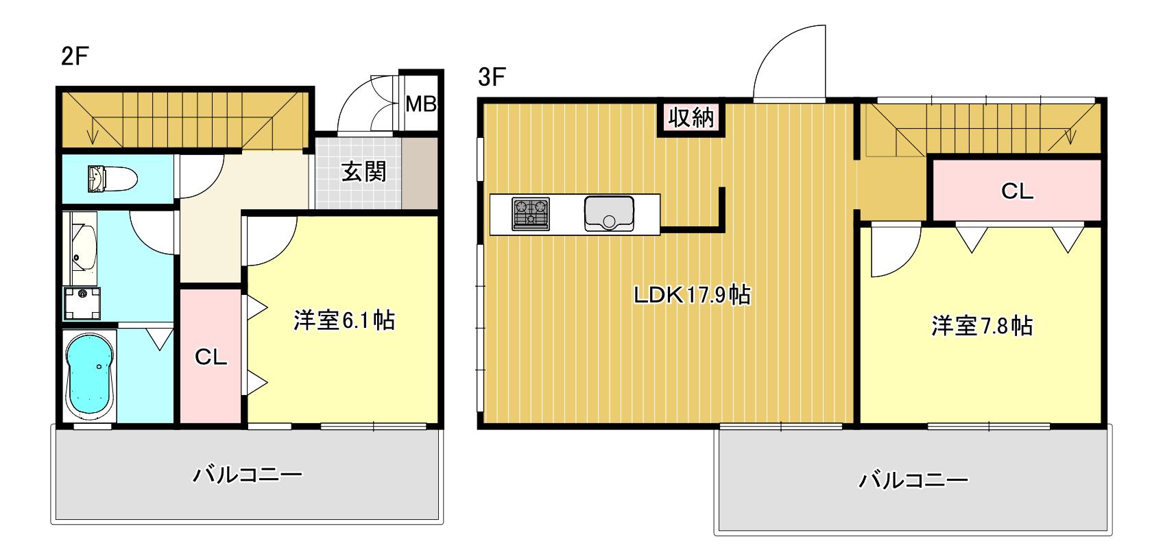 RESIDENZA R(2LDK/2階)の間取り写真