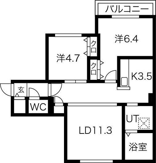 GEレジデンス琴似(2LDK/5階)の間取り写真