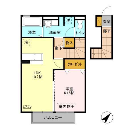 サニーフラット(1LDK/2階)の間取り写真