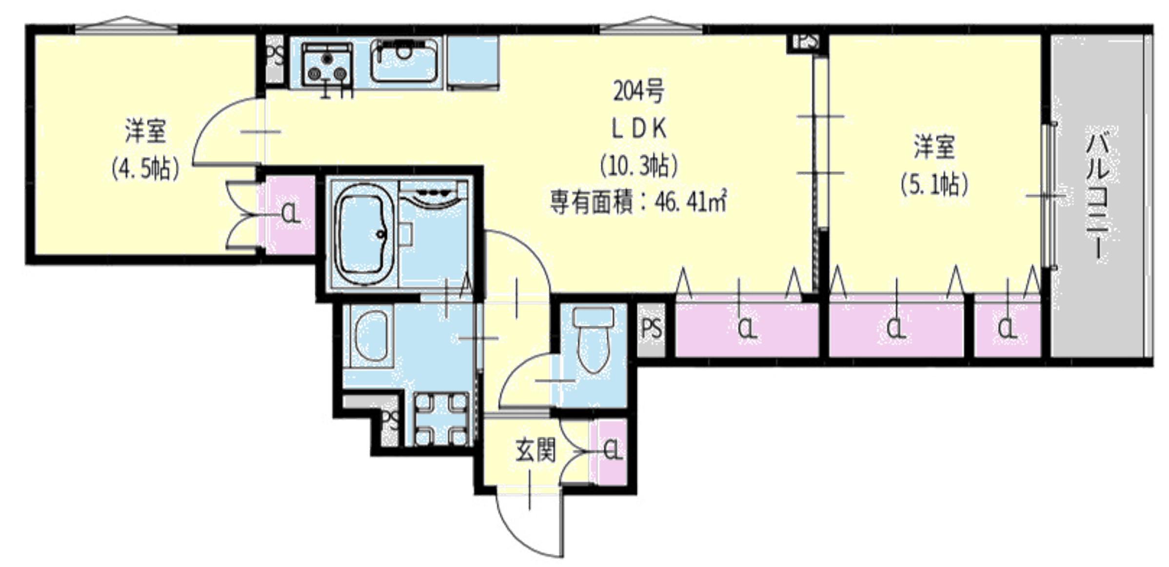 クリエオーレ元浜町(2LDK/2階)の間取り写真