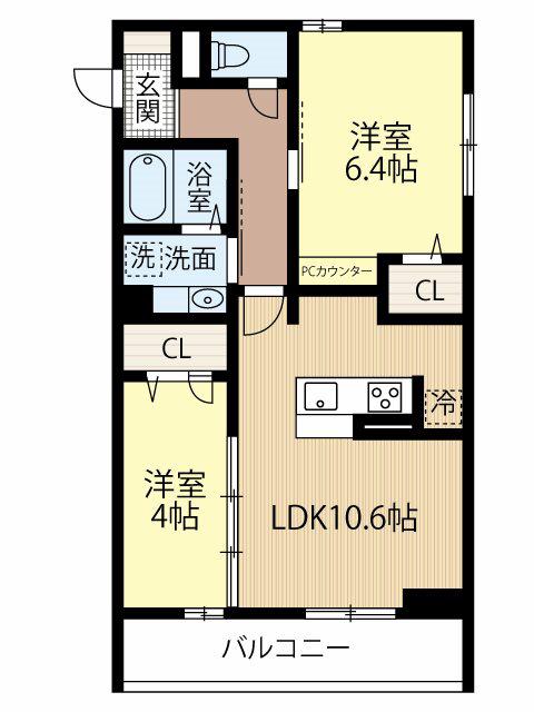AREA AKAGUMAIII(2LDK/2階)の間取り写真