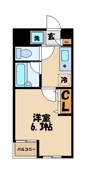 ピュアコートきぬた(1K/1階)の間取り写真
