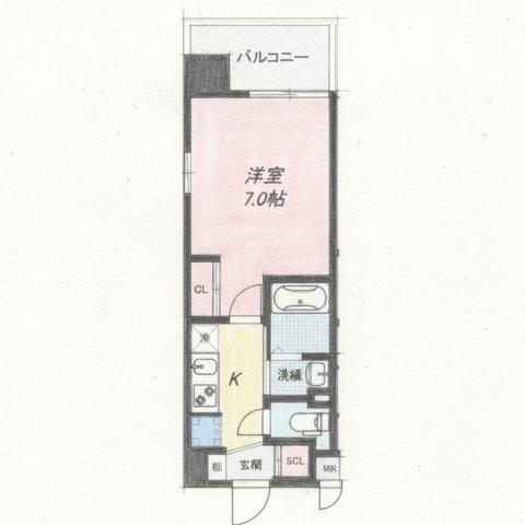 LUXE新大阪Ⅵ(1K/6階)の間取り写真