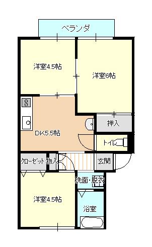 フラットかわせ(3DK/2階)の間取り写真