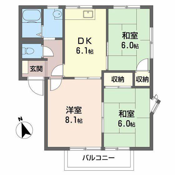 マナハイツB(3DK/1階)の間取り写真