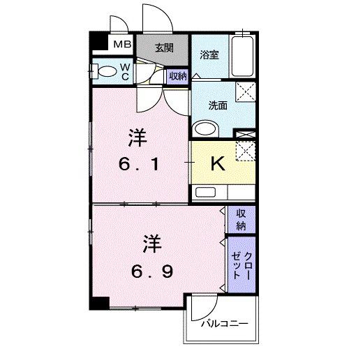 パレソレイユA(2K/2階)の間取り写真