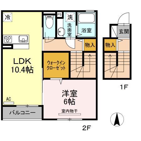 ミネット1(1LDK/2階)の間取り写真